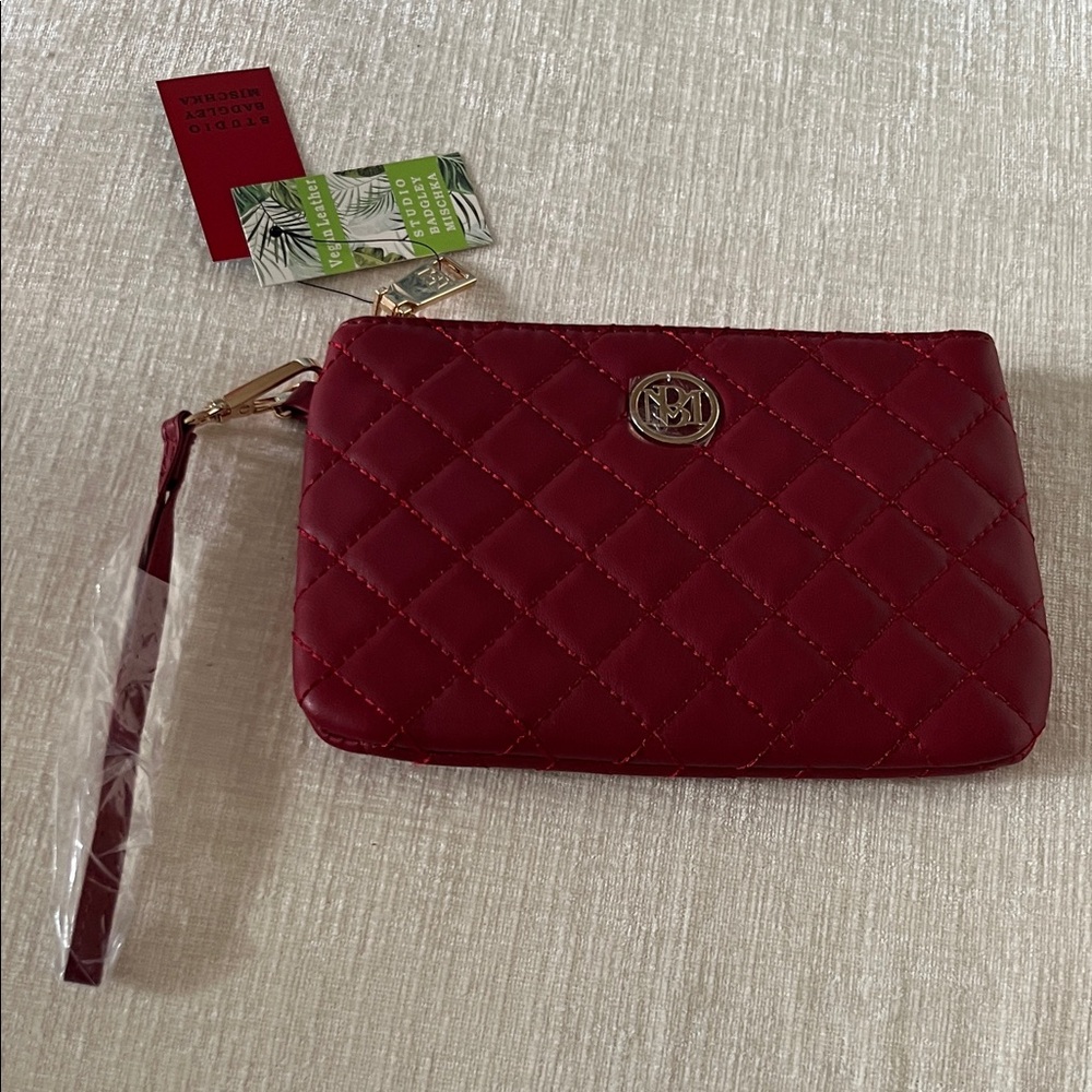 Badgley Mischka Red Quilted Wristlet